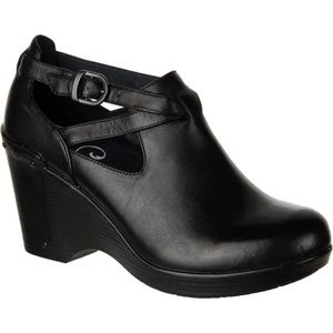 NEW Dansko Franka Black Leather Wedge Clog Cutout Bootie Heels Womens 38 / 7 7.5